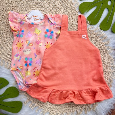 Conj. Body Canelado Solzinho e Salopete - Laranja